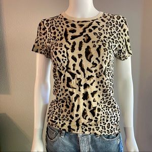 ATM Slub Jersey Schoolboy Crew Neck T-Shirt,  Leopard Print, Size Medium